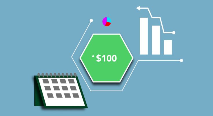 illustration of diagram graphic and calendar showing economic increase